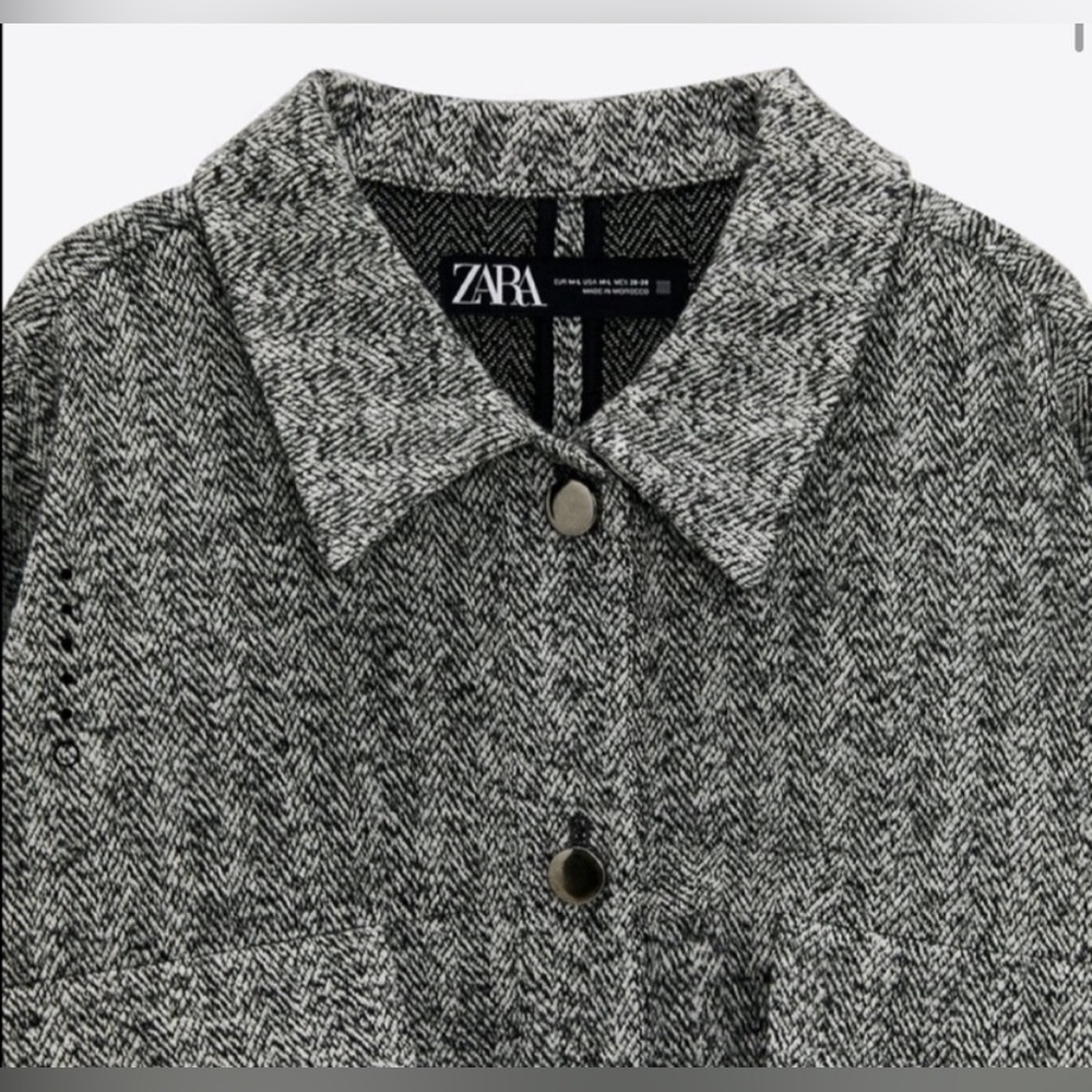 26” PTP M black white neutral jacket shirt shacket tweed herringbone cotton mix - Picture 9 of 11